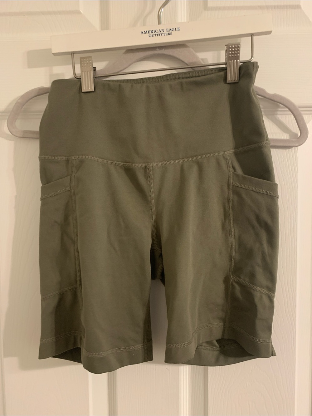 Yogalicious Olive Green High-Rise Bike Shorts with Side Pockets